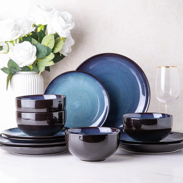 Main image of Ceramic Dinnerware Sets for 4,12Pcs Porcelain Plates and Bowls Set