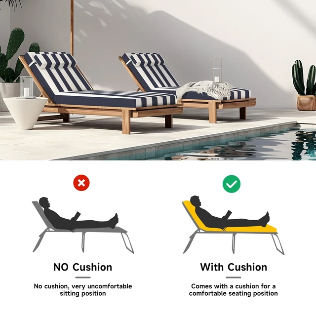 Alt view image 5 of 7 - Outdoor Chaise Lounge Cushion 72x21 Inch with Headrest, Navy White