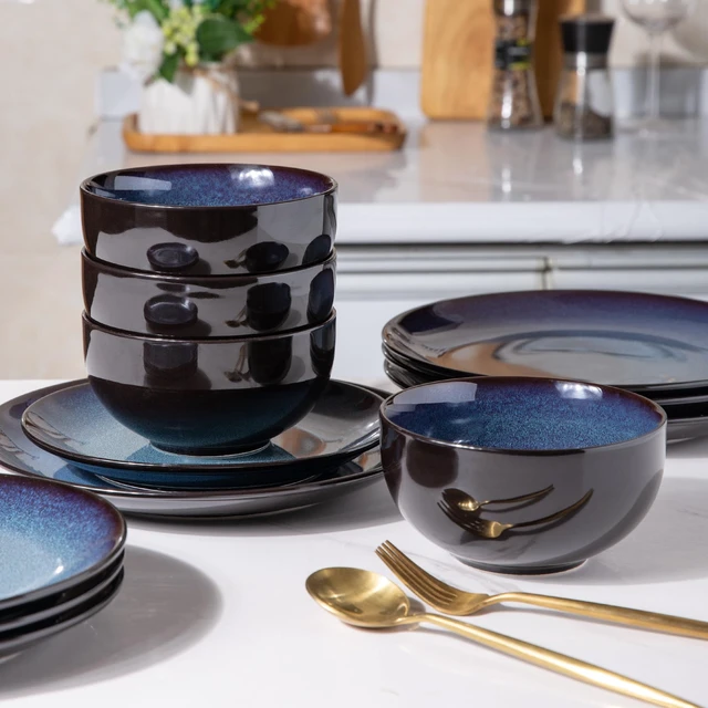 Alt view image 5 of 7 - Ceramic Dinnerware Sets for 4,12Pcs Porcelain Plates and Bowls Set