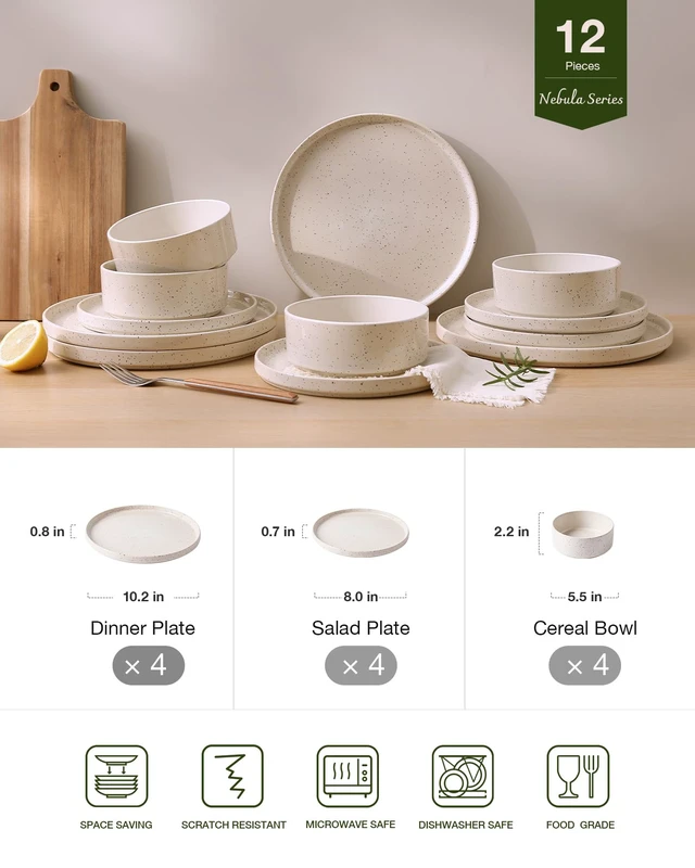 Alt view image 2 of 7 - Nebula 12-Piece Stoneware Dinnerware Set, Creamy White
