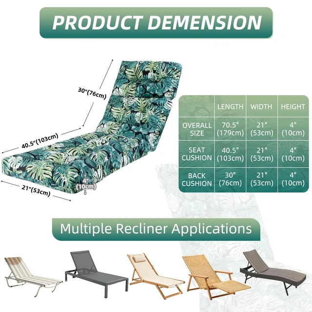 Alt view image 2 of 7 - Outdoor Lounge Chair Cushion, Waterproof Chaise Lounge Cushions
