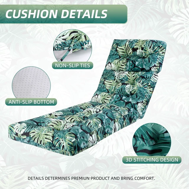 Alt view image 3 of 7 - Outdoor Lounge Chair Cushion, Waterproof Chaise Lounge Cushions
