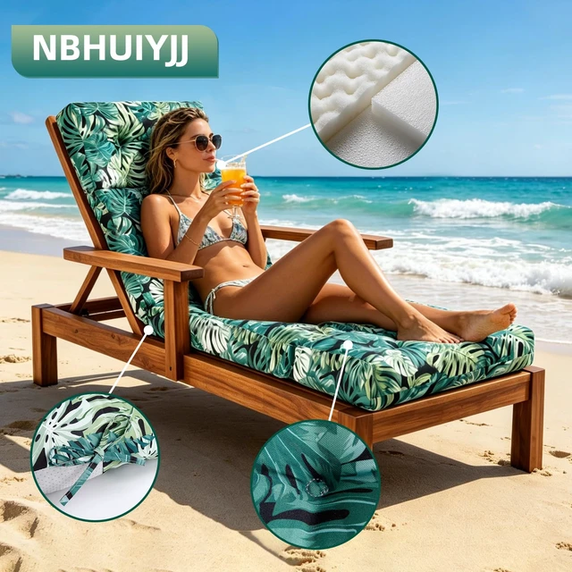 Alt view image 4 of 7 - Outdoor Lounge Chair Cushion, Waterproof Chaise Lounge Cushions