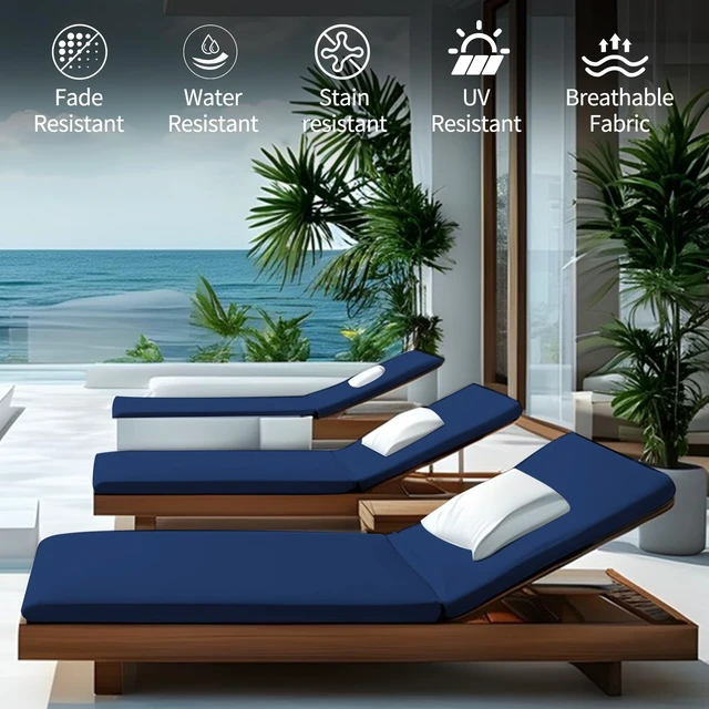Alt view image 2 of 7 - Chaise Lounge Cushions Outdoor for Patio, 71x22x3 in, Navy Blue
Replacement Seat Pad, 28D Foam, Washable Cover, Waterproof Chair Cushion for Yard, Lawn Furniture, Poolside, Deck