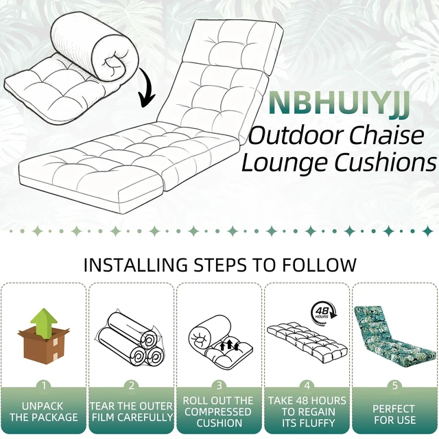 Alt view image 6 of 7 - Outdoor Lounge Chair Cushion, Waterproof Chaise Lounge Cushions