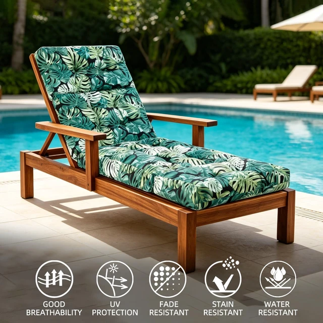 Alt view image 7 of 7 - Outdoor Lounge Chair Cushion, Waterproof Chaise Lounge Cushions