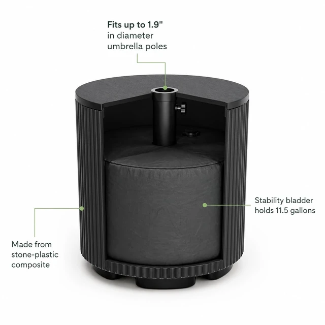 Alt view image 3 of 6 - Umbrella Table with Hole, Umbrella Stand Table, Black
Adjustable Knob, 1.5Inch Umbrella Hole, All Weather Material