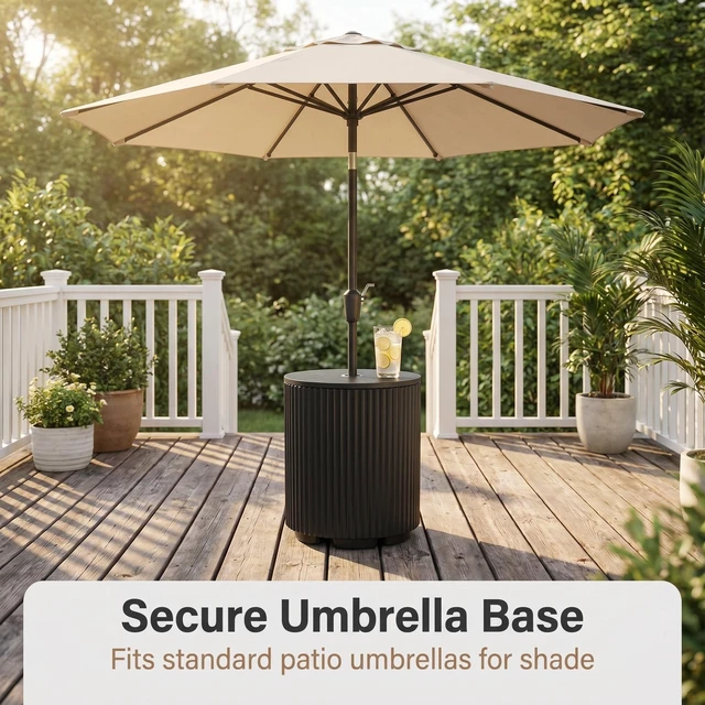 Alt view image 6 of 6 - Umbrella Table with Hole, Umbrella Stand Table, Black
Adjustable Knob, 1.5Inch Umbrella Hole, All Weather Material