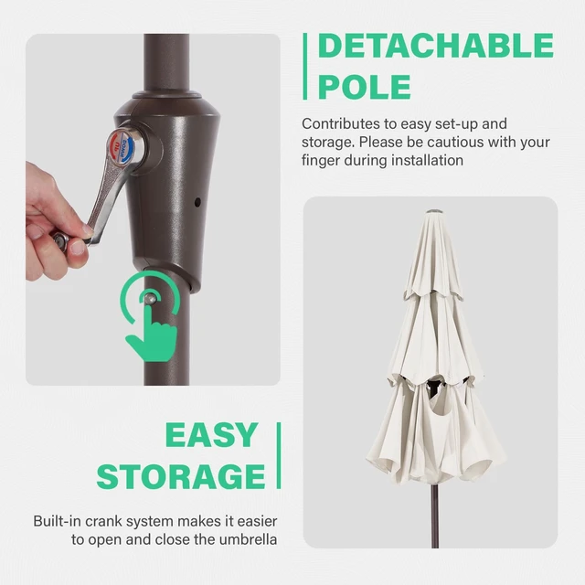 Alt view image 5 of 7 - 3 Tier 9 ft Outdoor Patio Umbrella with Tilt and Crank, Off-white
Market Table Umbrella with 8 Sturdy Ribs, 1.5 in Pole, UV Protection Waterproof Sunproof for Pool, Deck and Backyard