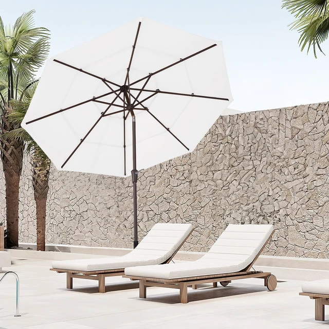 Alt view image 7 of 7 - 3 Tier 9 ft Outdoor Patio Umbrella with Tilt and Crank, Off-white
Market Table Umbrella with 8 Sturdy Ribs, 1.5 in Pole, UV Protection Waterproof Sunproof for Pool, Deck and Backyard
