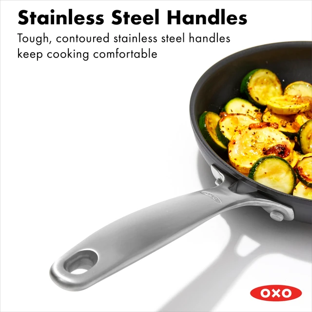 Alt view image 2 of 4 - Enhanced 8" and 10" Frying Pan Skillet Set, Healthy Ceramic Nonstick, PFAS-Free, Stainless Steel Handle, Dishwasher Safe, Oven Safe, Black