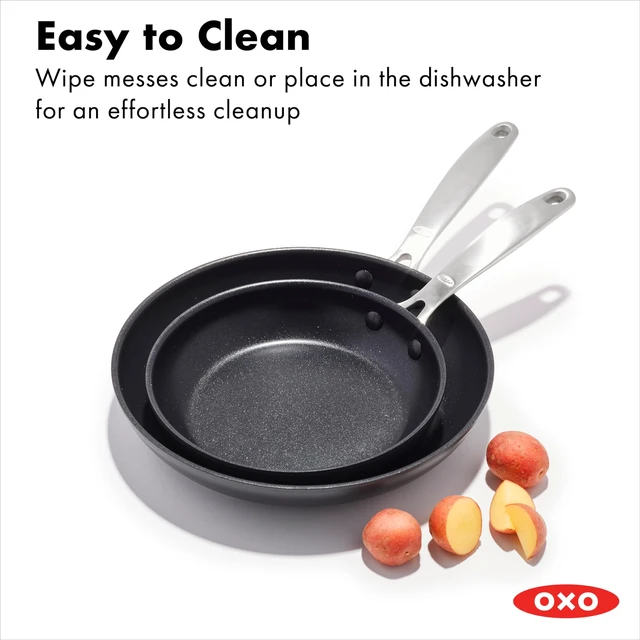 Alt view image 4 of 4 - Enhanced 8" and 10" Frying Pan Skillet Set, Healthy Ceramic Nonstick, PFAS-Free, Stainless Steel Handle, Dishwasher Safe, Oven Safe, Black