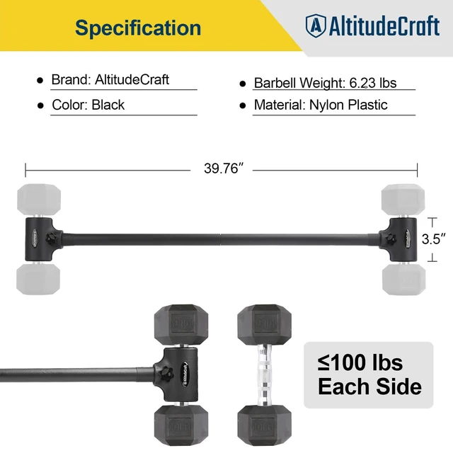 Alt view image 3 of 7 - Dumbbell to Barbell Converter, Transform Dumbbells to Barbell Bar, Dumbbell Barbell Converter for Home Gym, Adjustable to 200 lb Capacity