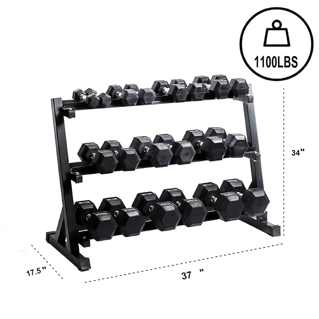 Alt view image 2 of 7 - 3-Tier Dumbbell Rack Multilevel Weight Storage Organizer for Home Gym, Weight Rack for Dumbbells, Kettlebells, (Rack Only)