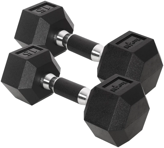 Main image of Hex Dumbbells, Rubber Coated, Chrome Grip Hand Weights
Hex-Shaped with Ergonomic Chrome Handles Prevent Rolling and Provide a Secure Grip, Suitable for Home Gyms