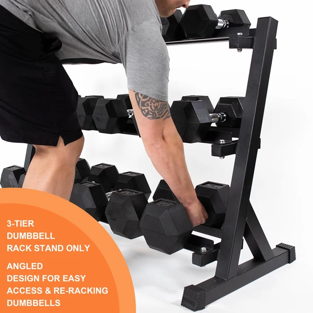 Alt view image 5 of 7 - 3-Tier Dumbbell Rack Multilevel Weight Storage Organizer for Home Gym, Weight Rack for Dumbbells, Kettlebells, (Rack Only)