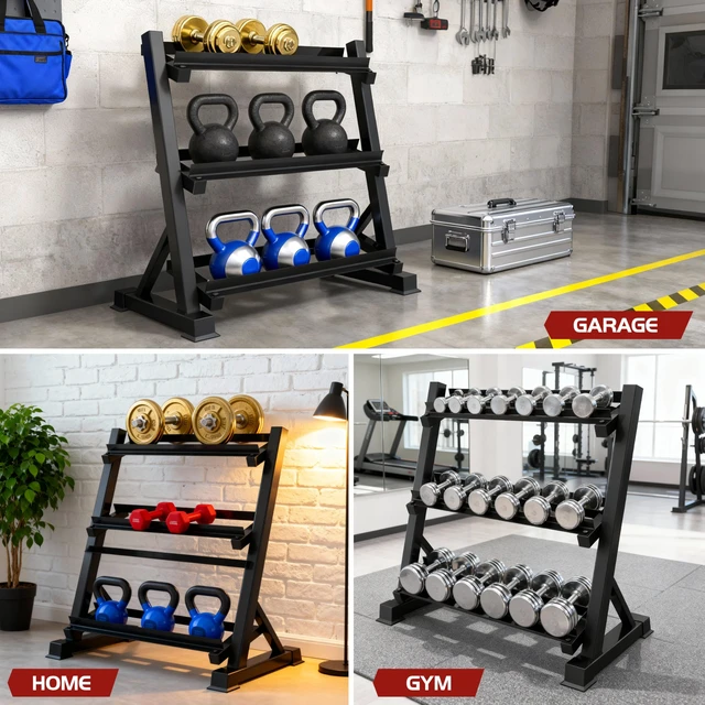 Alt view image 6 of 7 - 3-Tier Dumbbell Rack Multilevel Weight Storage Organizer for Home Gym, Weight Rack for Dumbbells, Kettlebells, (Rack Only)