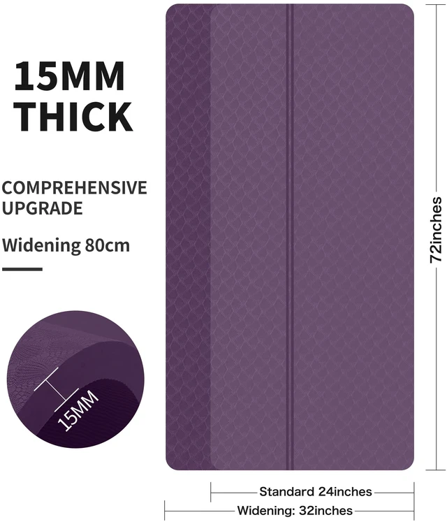 Alt view image 3 of 6 - Large Exercise Mat - 15mm/20mm/30mm Thick Yoga Mat | Workout Mat for Fitness, Yoga, Pilates, Stretching & Floor Exercises for Women & Men with Free Carrying Bag