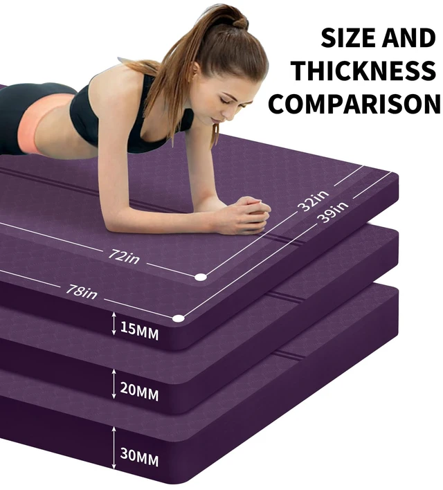 Alt view image 4 of 6 - Large Exercise Mat - 15mm/20mm/30mm Thick Yoga Mat | Workout Mat for Fitness, Yoga, Pilates, Stretching & Floor Exercises for Women & Men with Free Carrying Bag