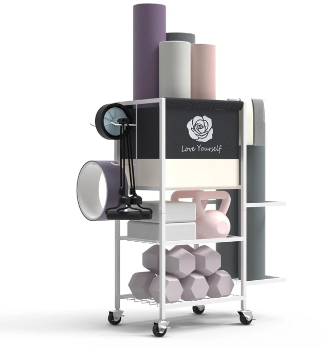 Main image of Multi-Functional Home Gym Storage Rack,Yoga Mat Storage on Wheels
200 lbs capacity,Side Holder and Hooks,Basket for Yoga Pilates Accessories,All in on Workout Equipment Organizer