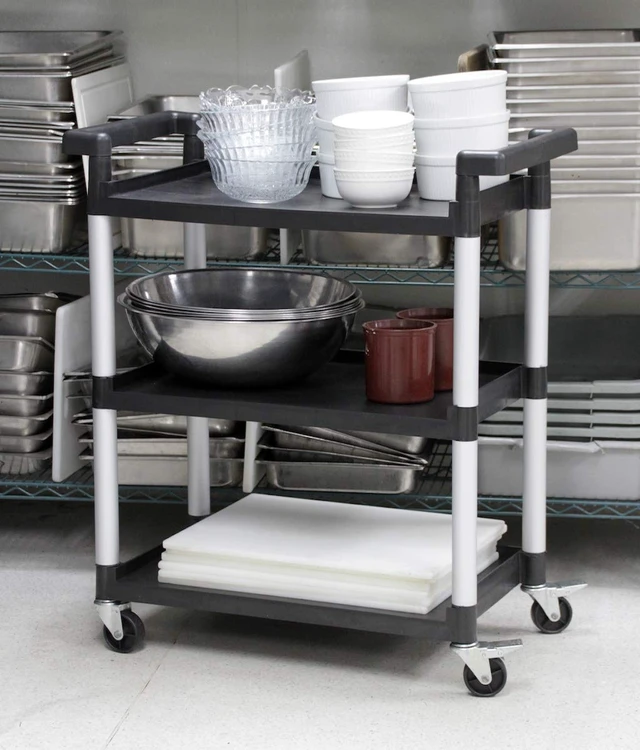 Alt view image 3 of 7 - 3-Shelf Utility Plastic Cart with Wheels-225 Lbs Maximum Capacity , Black