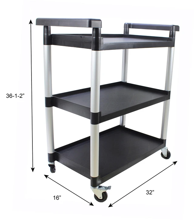 Alt view image 5 of 7 - 3-Shelf Utility Plastic Cart with Wheels-225 Lbs Maximum Capacity , Black