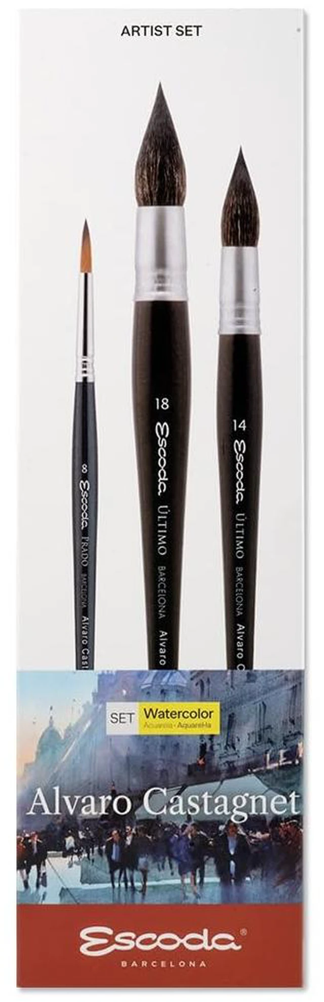 Main image of Watercolour | Artist Set Alvaro Castagnet 2 | Size 14/18 | 3 Brushes | Synthetic Tame + Tendo | Round mop + Round Pointed