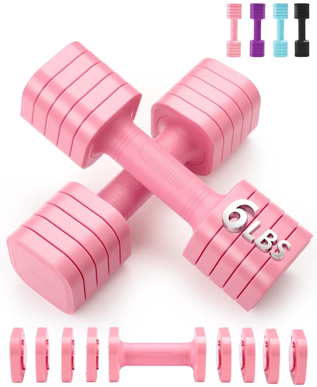 Main image of Hand Weights for Women at Home 6 LBS Adjustable Dumbbell Set of 2, Fast Adjust Dumbbells with TPU Soft Rubber Handle for Home Gym Exercise Training
