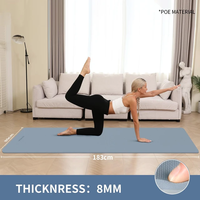 Alt view image 3 of 6 - Extra Wide & Thick 8mm Yoga Mat, 72"x31.5"
Large Non Slip Exercise Mat, Premium POE Material, Superior Cushioning & Stability, With Strap for Home Gym, Pilates