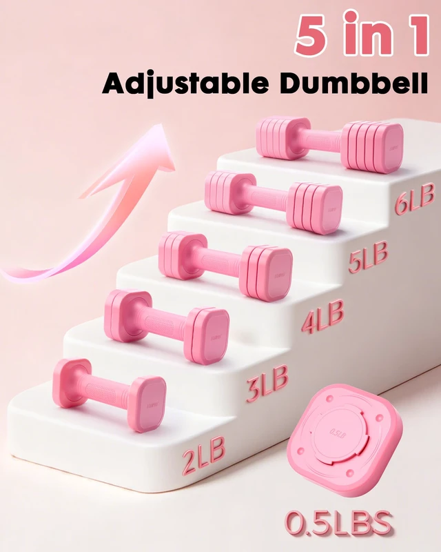 Alt view image 2 of 7 - Hand Weights for Women at Home 6 LBS Adjustable Dumbbell Set of 2, Fast Adjust Dumbbells with TPU Soft Rubber Handle for Home Gym Exercise Training