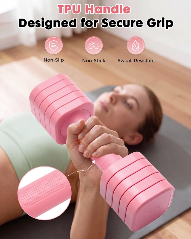 Alt view image 3 of 7 - Hand Weights for Women at Home 6 LBS Adjustable Dumbbell Set of 2, Fast Adjust Dumbbells with TPU Soft Rubber Handle for Home Gym Exercise Training