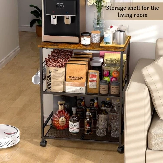 Alt view image 4 of 7 - Rolling Kitchen Microwave Cart, 3 Tier Microwave Table Stand with Storage, Kitchen Utility Cart on Lockable Wheels, Small Coffee Cart Shelf Rack Organizer for Living Room Office, Balcony