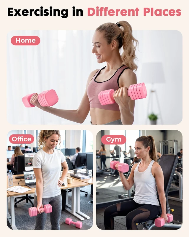 Alt view image 7 of 7 - Hand Weights for Women at Home 6 LBS Adjustable Dumbbell Set of 2, Fast Adjust Dumbbells with TPU Soft Rubber Handle for Home Gym Exercise Training