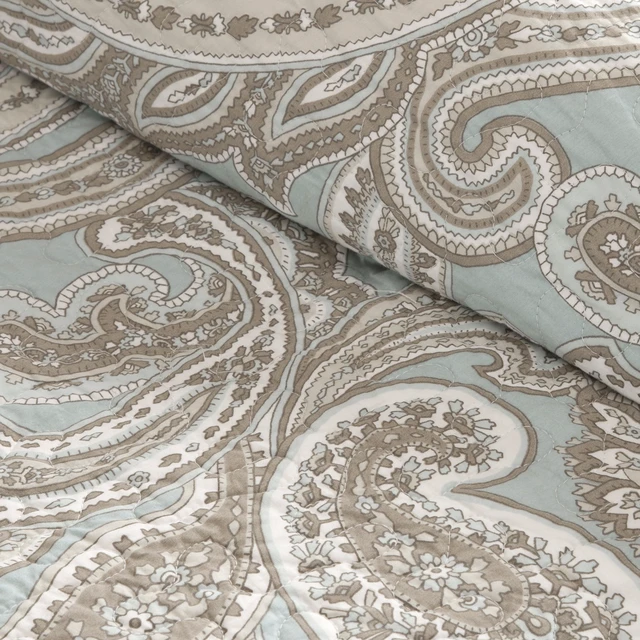 Alt view image 6 of 7 - Pure Ronan 100% Cotton Quilt Set-Casual Paisley Design All Season, Lightweight Coverlet Bedspread Bedding, Shams, Decorative Pillows, King/Cal King(104"x92"), Blue 4 Piece