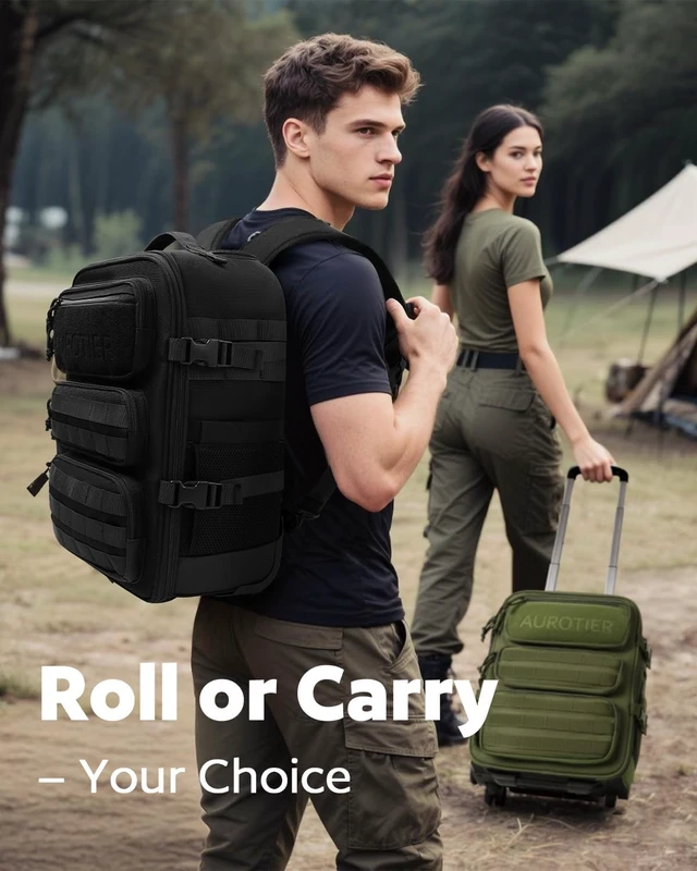 Alt view image 4 of 7 - Rolling Tactical Laptop Backpack, Underseat Travel Backpack with Wheels, 16 Inch Wheeled Computer Backpack for Men and Women, Roller Overnight Molle Outdoor Hiking College Carry on Luggage
