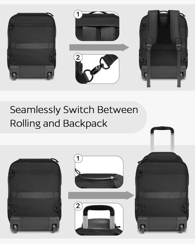 Alt view image 7 of 7 - Rolling Tactical Laptop Backpack, Underseat Travel Backpack with Wheels, 16 Inch Wheeled Computer Backpack for Men and Women, Roller Overnight Molle Outdoor Hiking College Carry on Luggage