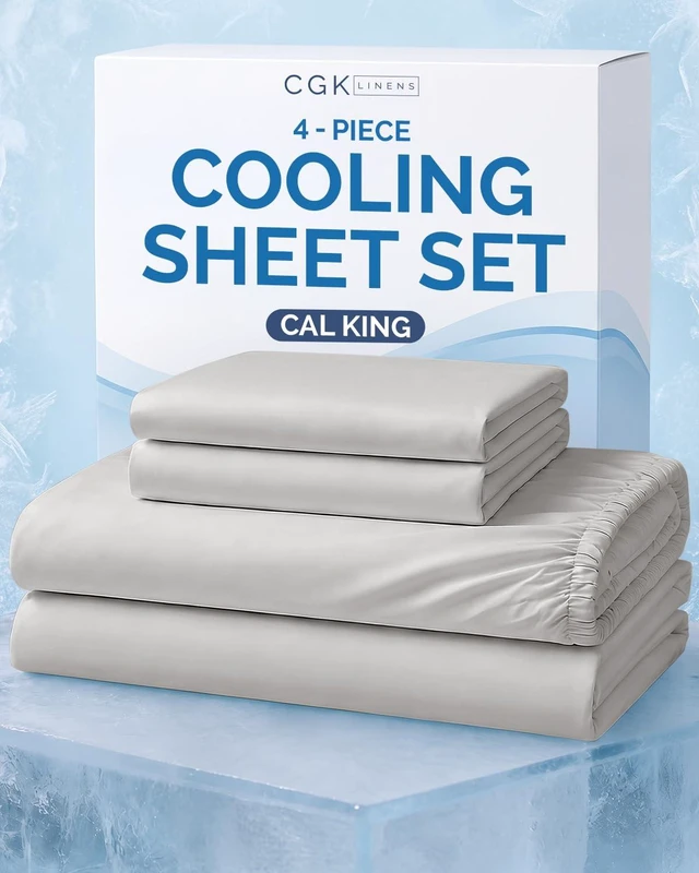 Main image of Cooling Sheet Set Cal King Size - 4 Piece Summer Bed Sheet Set - Light Grey
For Hot Sleepers & Night Sweats, Soft & Silky Smooth, Cooling Bed Set, Breathable & Lightweight, Deep Pockets 8" to 16", Coz
