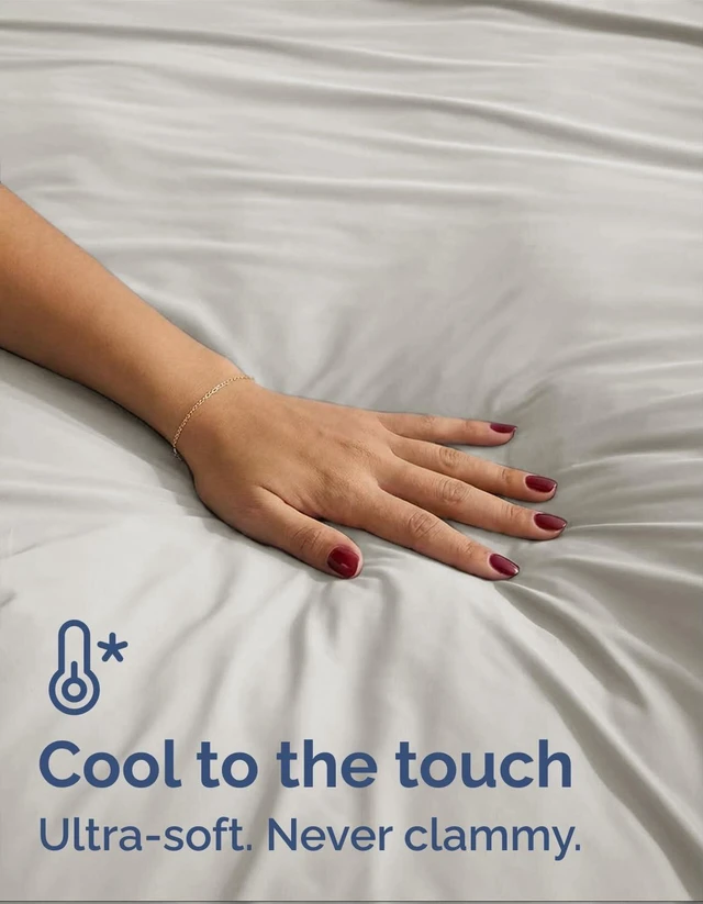 Alt view image 3 of 7 - Cooling Sheet Set Cal King Size - 4 Piece Summer Bed Sheet Set - Light Grey
For Hot Sleepers & Night Sweats, Soft & Silky Smooth, Cooling Bed Set, Breathable & Lightweight, Deep Pockets 8" to 16", Coz