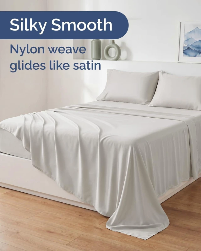Alt view image 4 of 7 - Cooling Sheet Set Cal King Size - 4 Piece Summer Bed Sheet Set - Light Grey
For Hot Sleepers & Night Sweats, Soft & Silky Smooth, Cooling Bed Set, Breathable & Lightweight, Deep Pockets 8" to 16", Coz