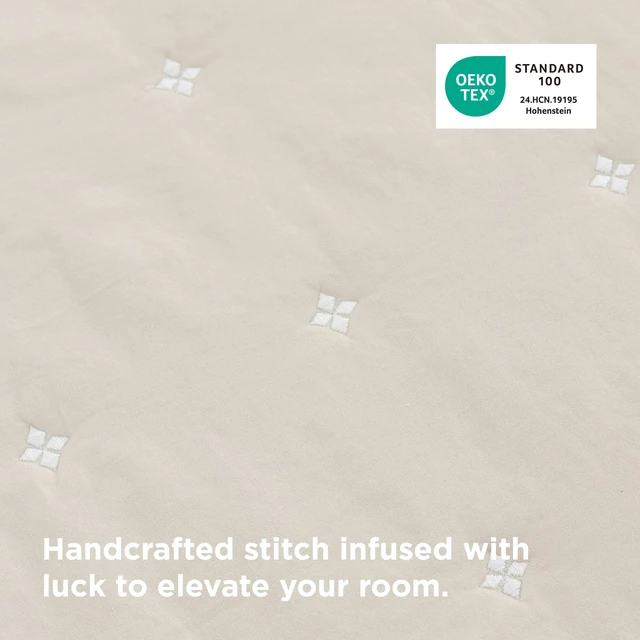 Alt view image 3 of 7 - PureWoven 100% Cotton Quilt Set King Size, Embroidery, Linen Beige
Lightweight Bedspread, 3-Piece Bed Coverlet, Four Leaf Embroidery, Vintage Wrinkled, All-Season, Machine Washable, 106x96 in
