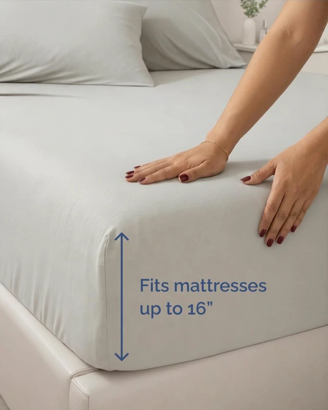 Alt view image 6 of 7 - Cooling Sheet Set Cal King Size - 4 Piece Summer Bed Sheet Set - Light Grey
For Hot Sleepers & Night Sweats, Soft & Silky Smooth, Cooling Bed Set, Breathable & Lightweight, Deep Pockets 8" to 16", Coz