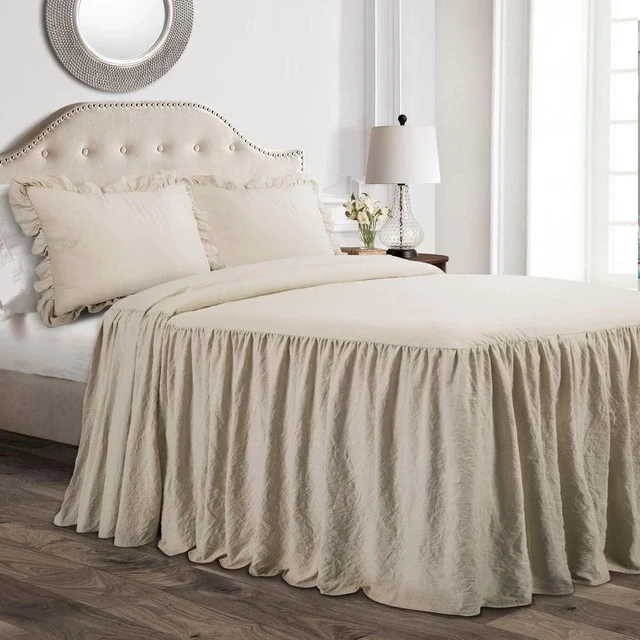 Main image of Ruffle Skirt Bedspread Set - 3-Piece Luxurious Farmhouse Bedding - Elegant Ruffle Detail - Timeless Style - Soft Lightweight Sheets - Full, Neutral