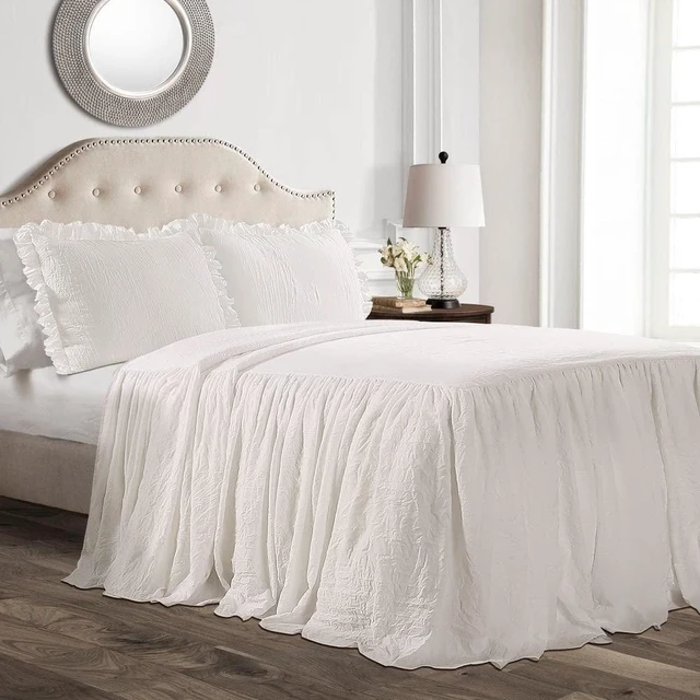 Alt view image 2 of 5 - Ruffle Skirt Bedspread Set - 3-Piece Luxurious Farmhouse Bedding - Elegant Ruffle Detail - Timeless Style - Soft Lightweight Sheets - Full, Neutral