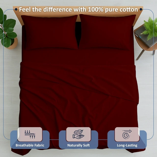 Alt view image 2 of 7 - Queen Sheet Set, 4 Piece 100% Cotton, 16" Deep, Burgundy
