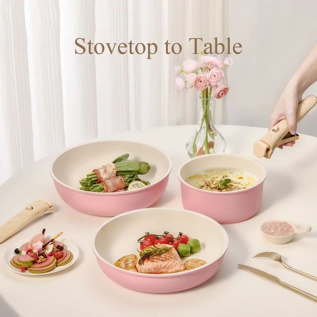 Alt view image 4 of 7 - 19pcs Pots and Pans Set Non Stick, Detachable Handle Cookware, Pink