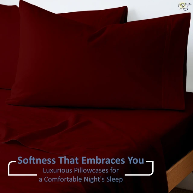 Alt view image 4 of 7 - Queen Sheet Set, 4 Piece 100% Cotton, 16" Deep, Burgundy