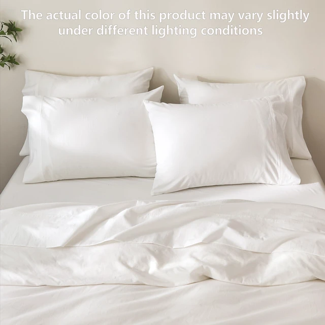 Alt view image 4 of 7 - 6Pcs Off White Solid Queen Bedding Set 100% Washed Cotton
17" Deep Pocket Fitted Sheet,Flat Sheet,4 Pillowcases,Snug Fit,Durable Stitching,Breathable Fabric,No Insert