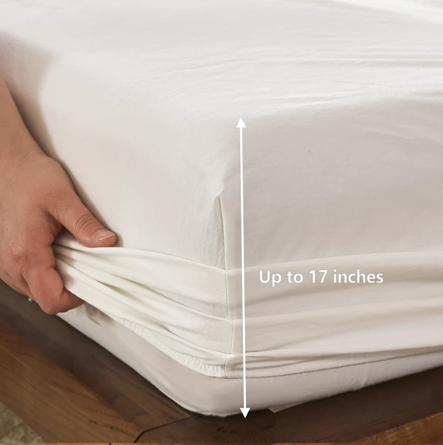 Alt view image 5 of 7 - 6Pcs Off White Solid Queen Bedding Set 100% Washed Cotton
17" Deep Pocket Fitted Sheet,Flat Sheet,4 Pillowcases,Snug Fit,Durable Stitching,Breathable Fabric,No Insert