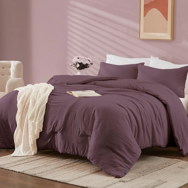 Alt view image 2 of 7 - Queen Comforter Set-3 Pieces Soft Comforters Queen Size Bedding
All Seasons Prewashed Cozy Down Alternative Lightweight Comforter Sets with 2 Pillow Shams, Italian Plum