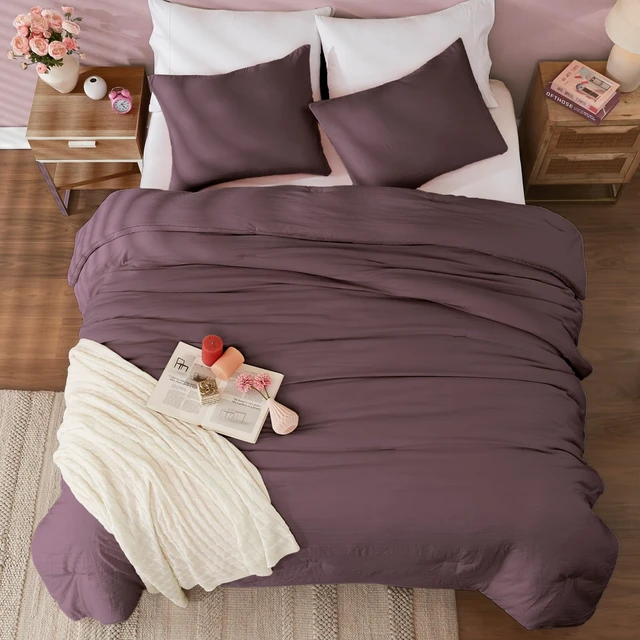 Alt view image 6 of 7 - Queen Comforter Set-3 Pieces Soft Comforters Queen Size Bedding
All Seasons Prewashed Cozy Down Alternative Lightweight Comforter Sets with 2 Pillow Shams, Italian Plum
